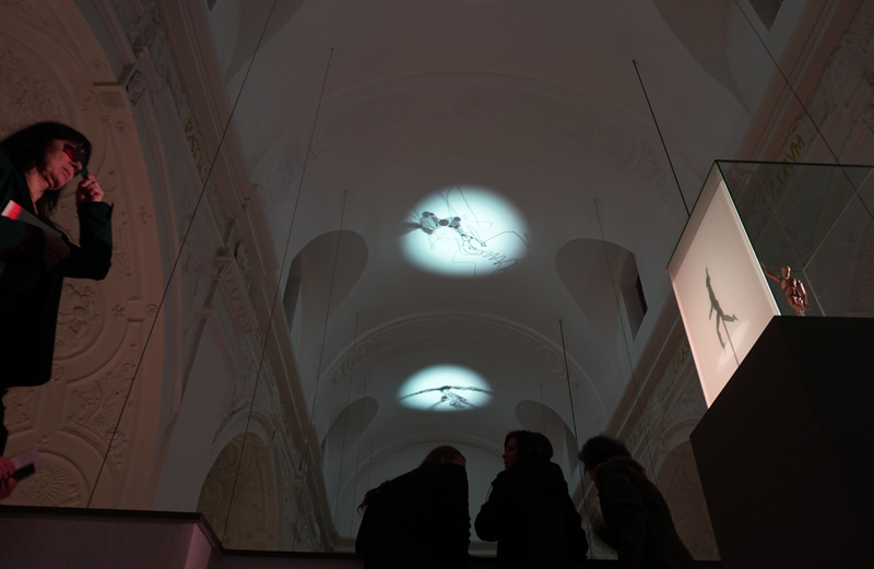 From the gallery, which marks the end of the exhibition, visitors enjoy a view into the baroque interior of the church.